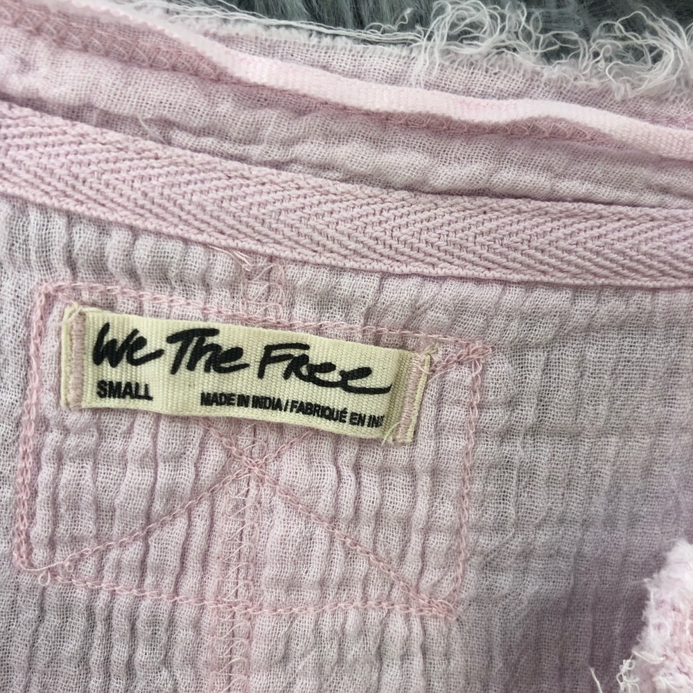 Free People Babydoll Top Womens Small Pink Asymmetrical Shirt Short Sleeve - Picture 4 of 9